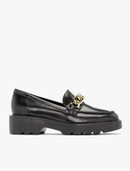Black loafers with decorative chain