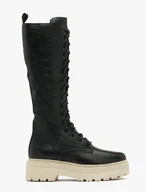 Schwarze Baggerstiefel mit cremefarbener Sohle