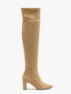 Beigefarbene, kniehohe Stiefel mit elastischem Schaft