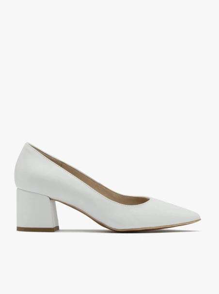 White chunky-heel pumps