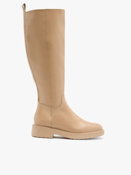 Beigefarbene Stiefel mit breitem Schaft