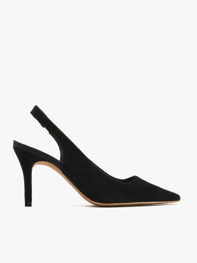 Schwarze Pumps mit offenem Absatz aus Velours