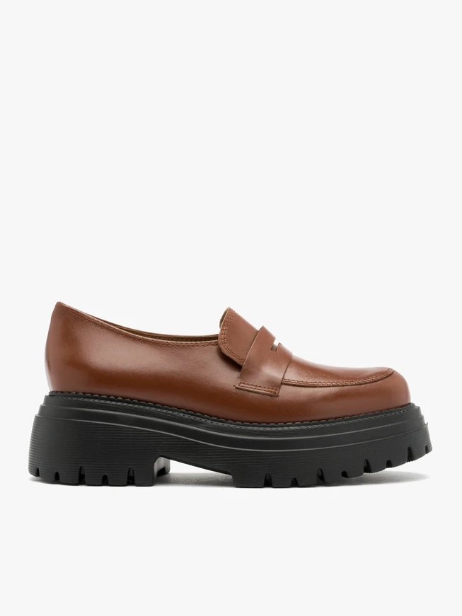 Brown chunky-sole loafers