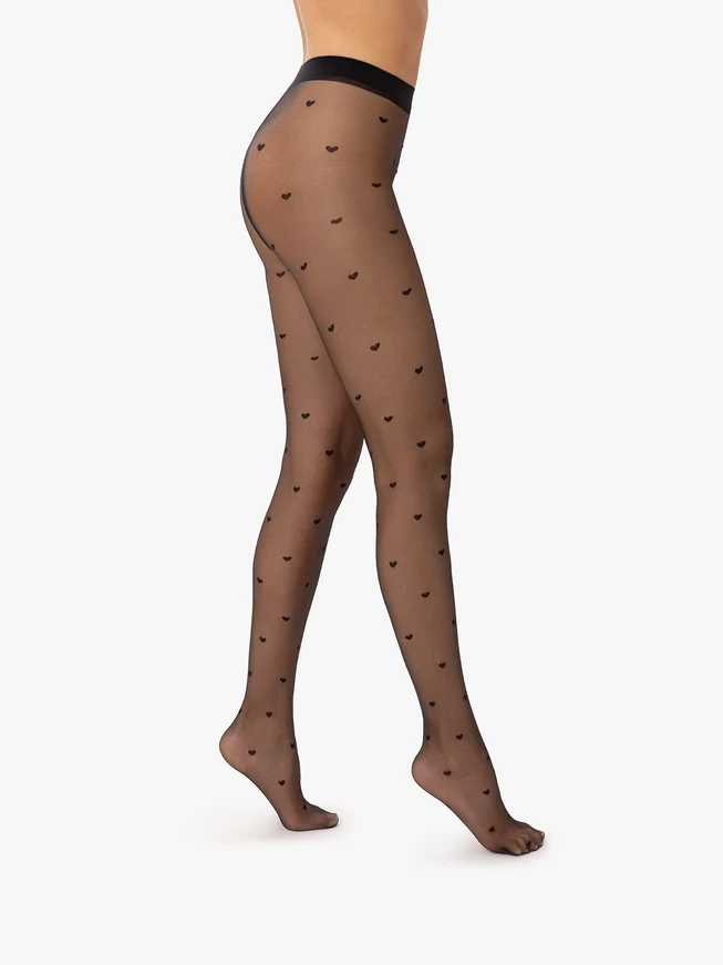 Black 20 DEN heart-pattern tights