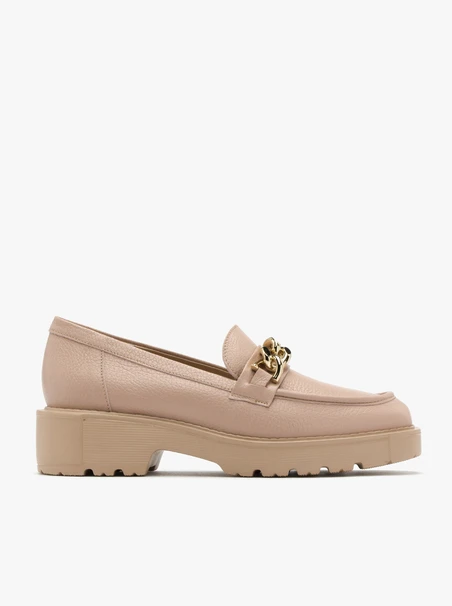 Pink loafers with gold chain