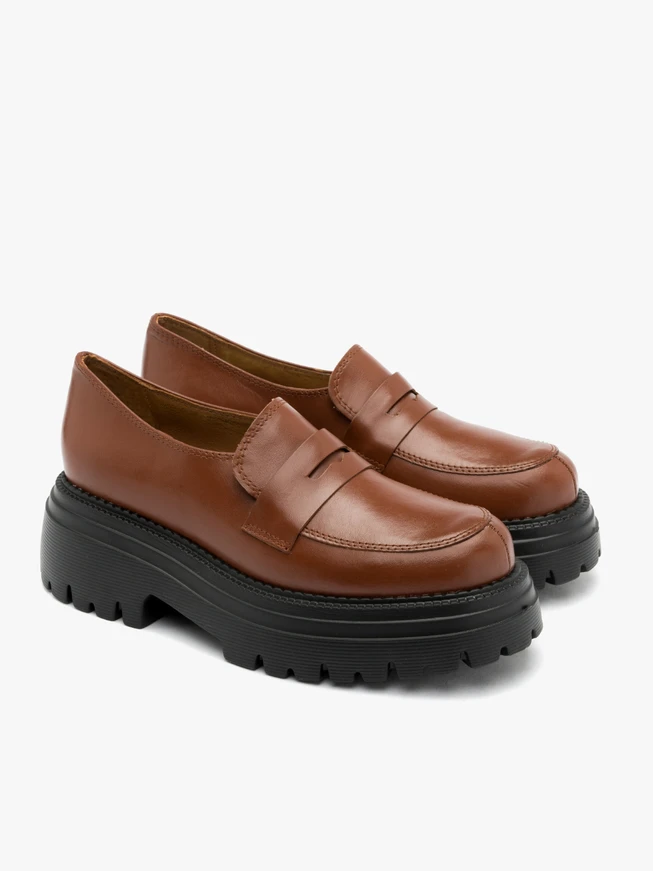 Brown chunky-sole loafers