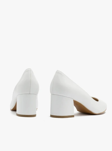 White chunky-heel pumps