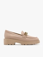 Pink loafers with gold chain