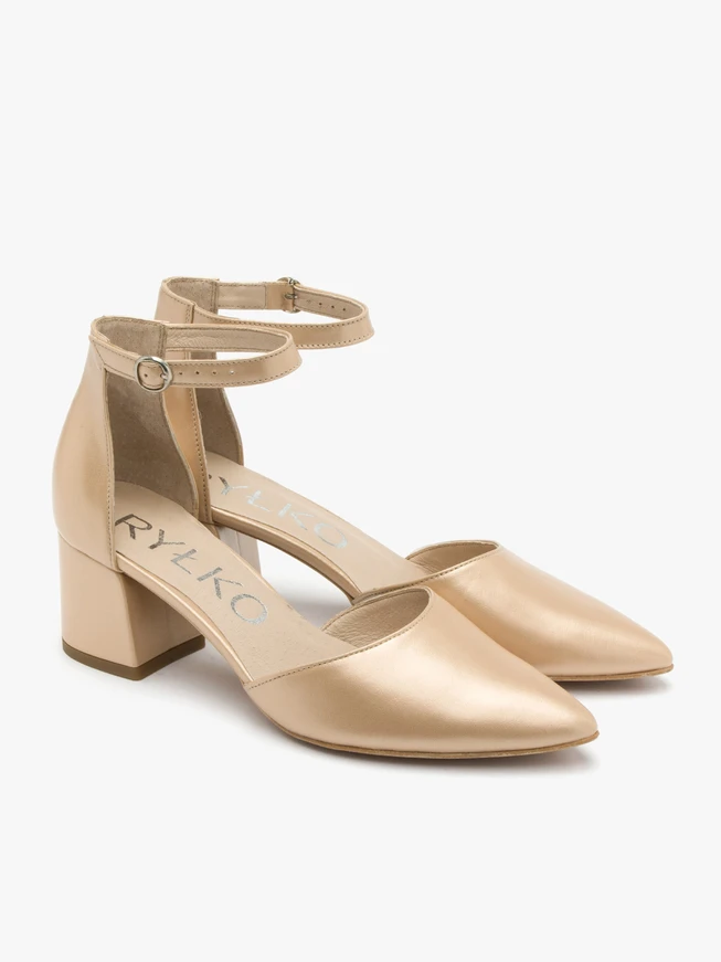 Gold block-heel pumps