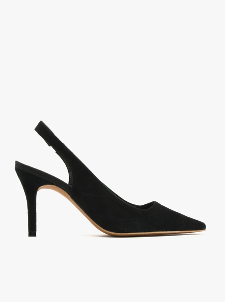 Black suede slingback pumps