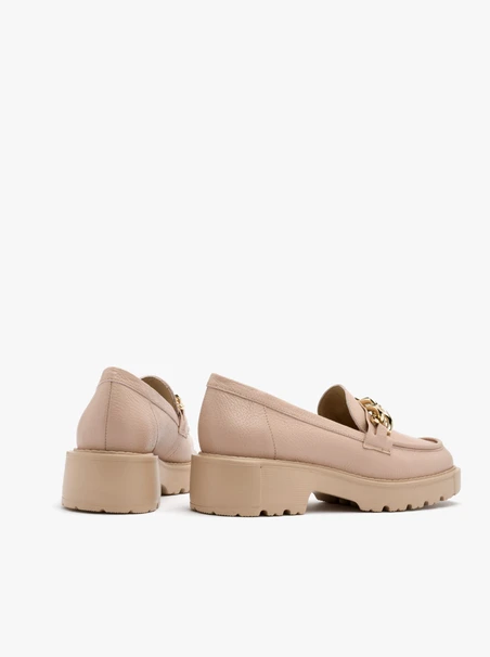Pink loafers with gold chain