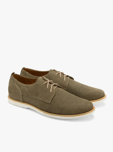 Olivefarbene Halbschuhe mit dekorativem Schaft