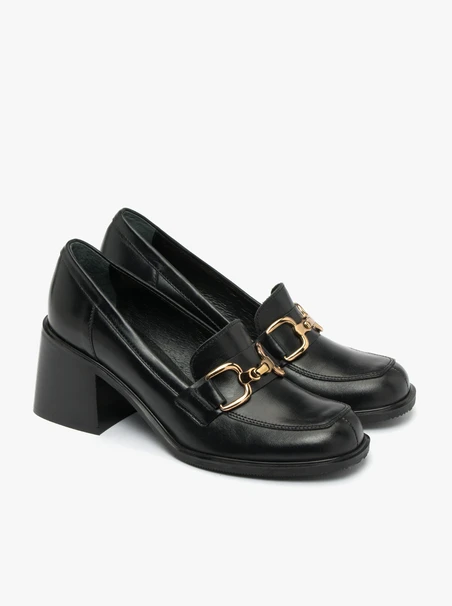 Black heeled loafers