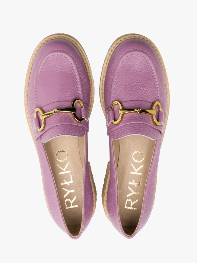 Purple loafers with gold ornament