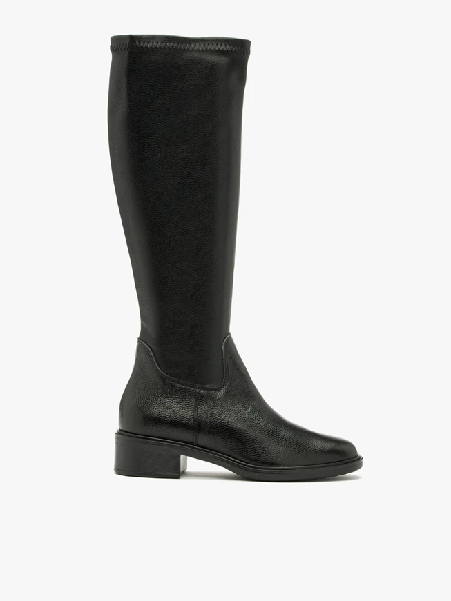 Schwarze Stretch-Stiefel mit breitem Schaft