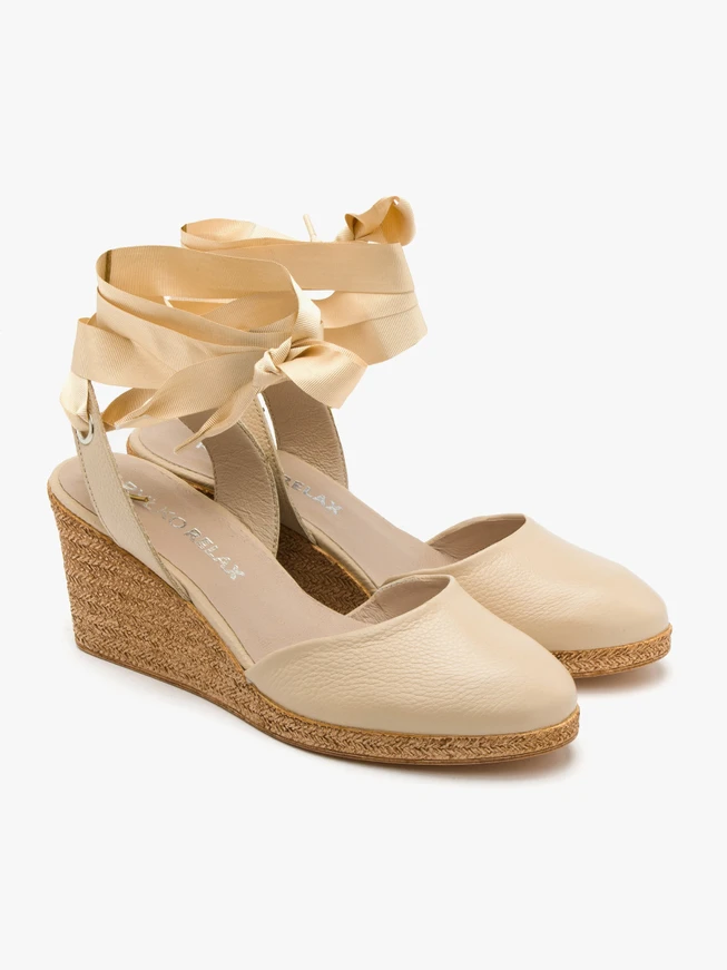 Beige ankle-tie pumps