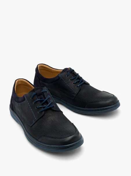 Marineblaue Halbschuhe mit dekorativer Perforation