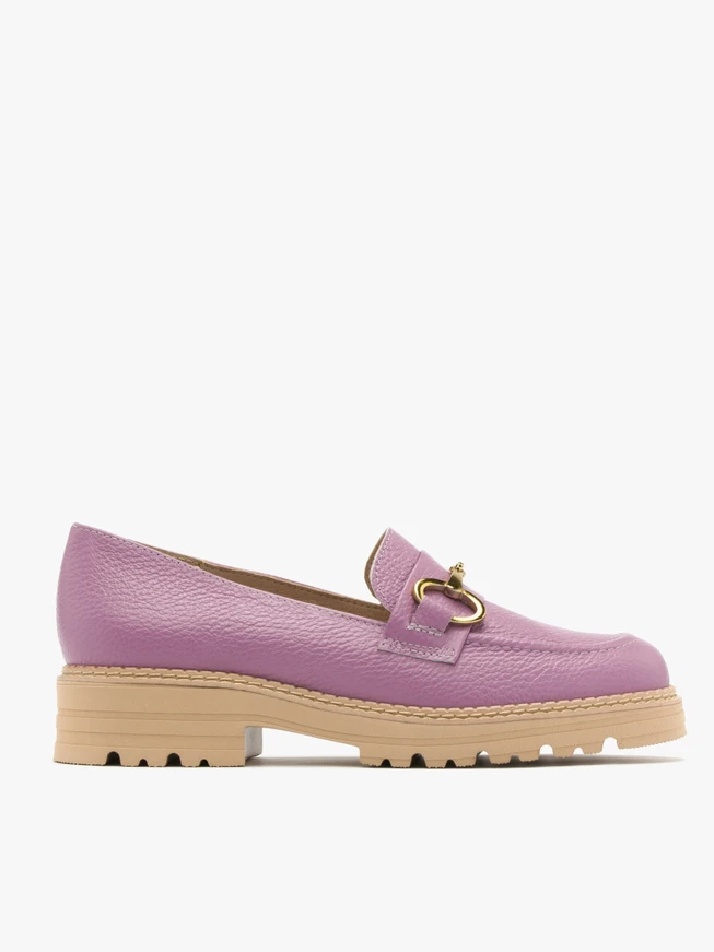 Purple loafers with gold ornament