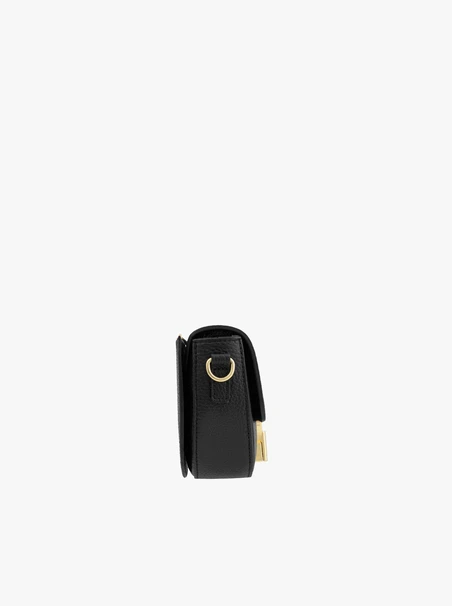 Kleine schwarze Handtasche mit goldenen Details