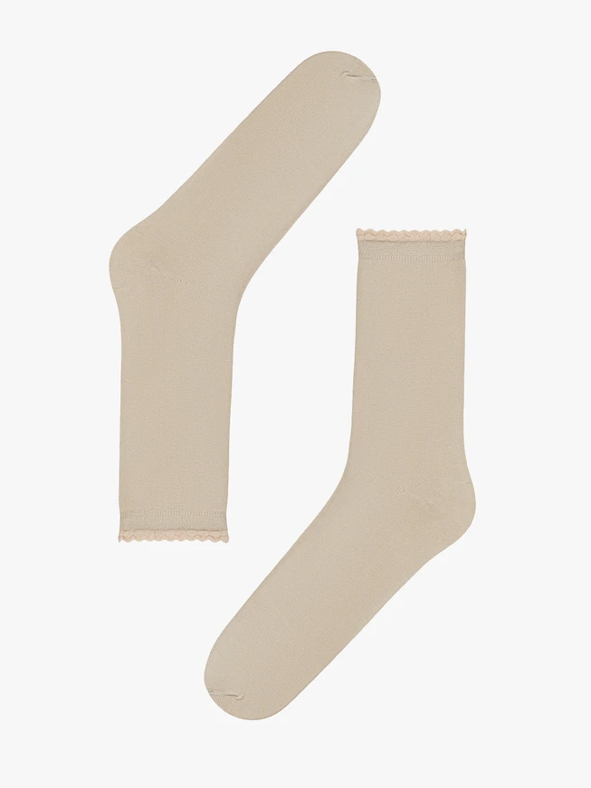 Beige cotton socks with frill
