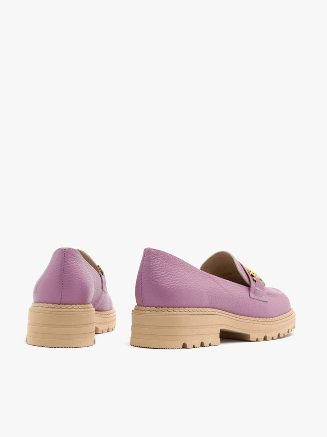 Purple loafers with gold ornament