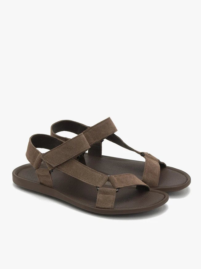 Graubraune Herren-Sandalen aus Velours