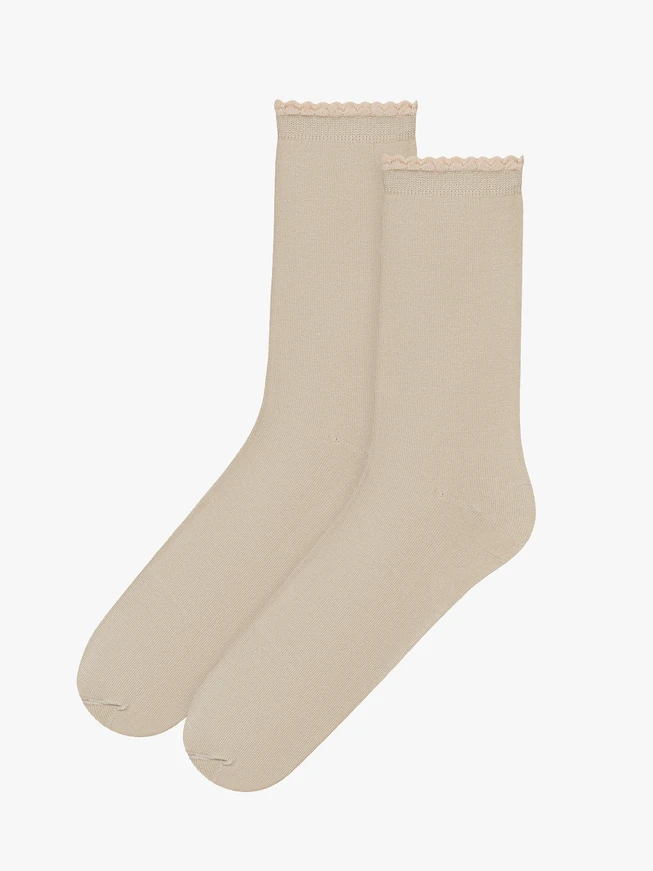 Beige cotton socks with frill