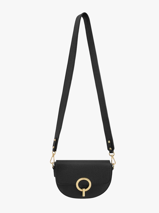 Kleine schwarze Handtasche mit goldenen Details