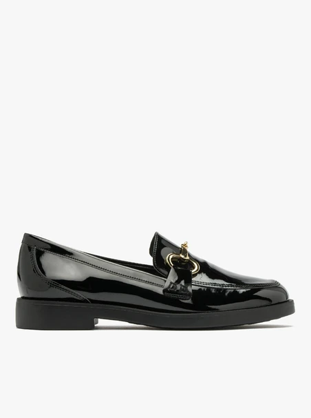 Black loafers with gold ornament