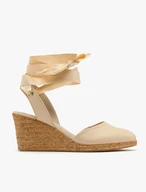Beige ankle-tie pumps