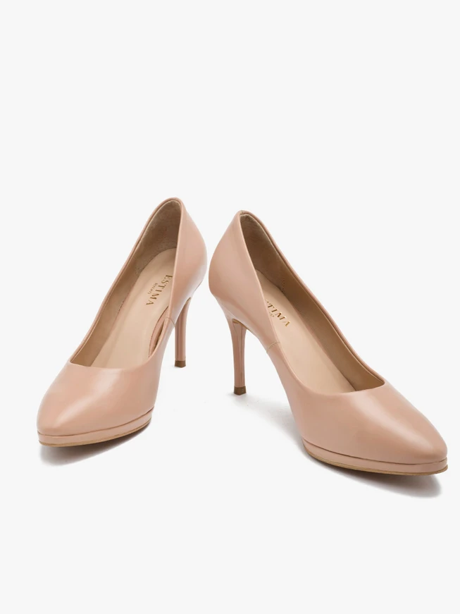 Beigefarbene Pumps mit beschichtetem Stilettoabsatz