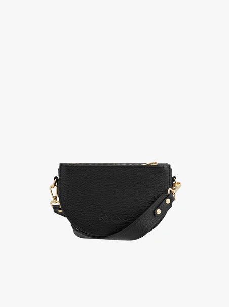 Kleine schwarze Handtasche mit goldenen Details