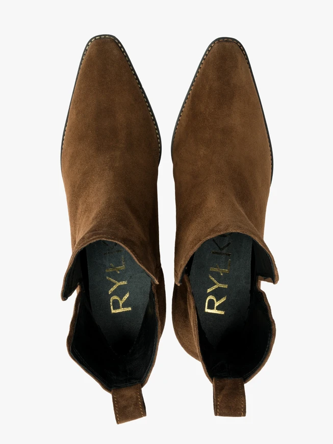 Brown ankle boots with decorative shaft