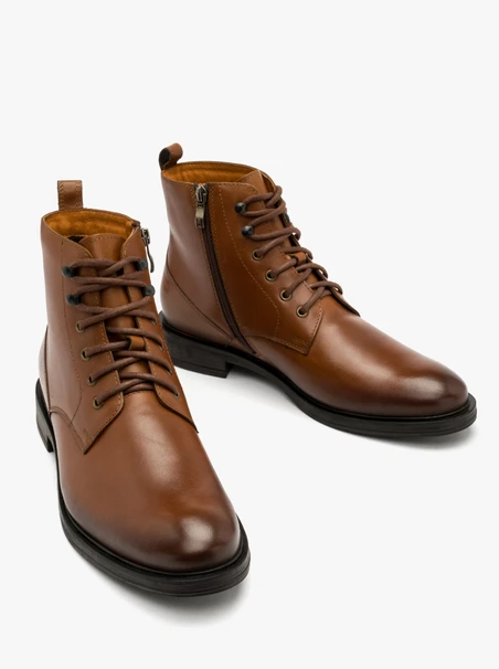 Brązowe ocieplane wełną trzewiki męskie