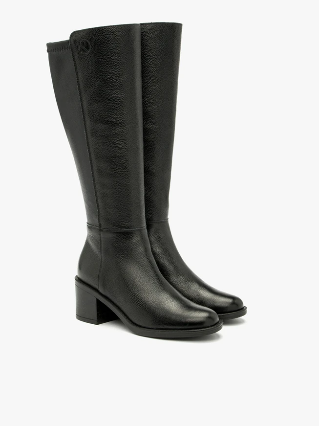 Schwarze Damenstiefel mit breitem Schaft