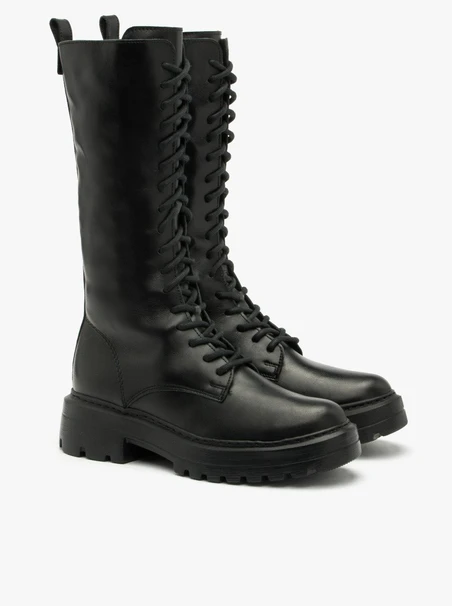 Tall black fur-lined boots