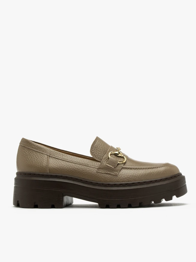 Beige loafers with gold ornament