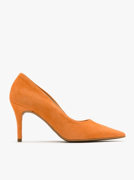 Stiletto-Pumps aus orangefarbenem Velours
