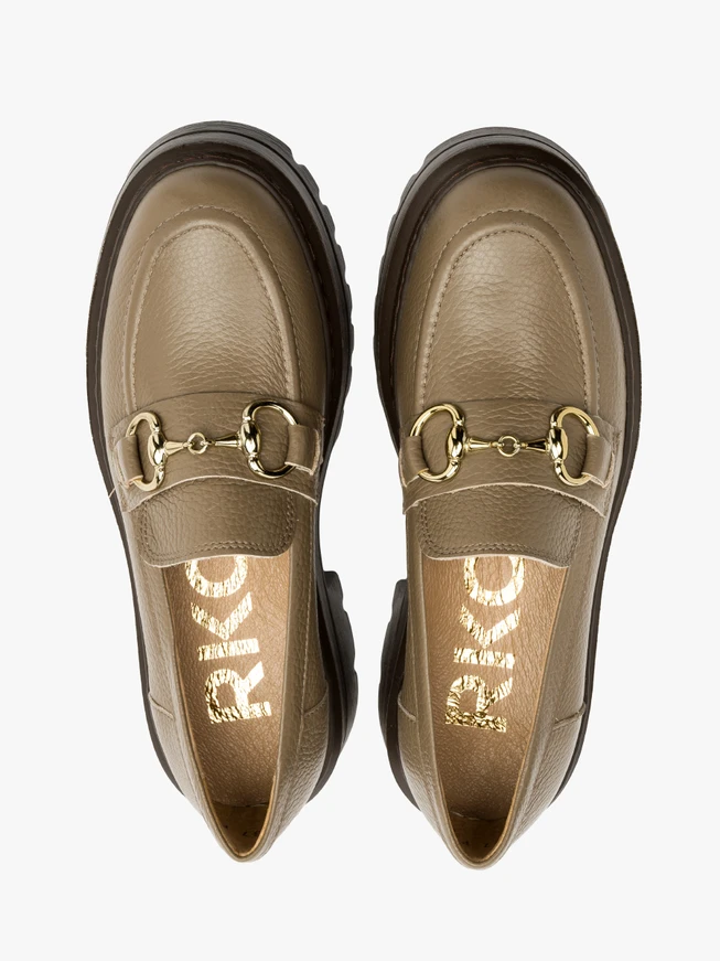 Beige loafers with gold ornament