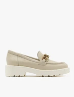 Cream loafers with gold chain