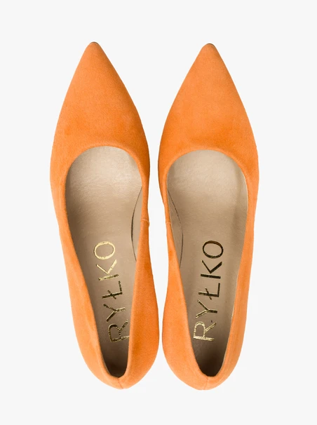 Stiletto-Pumps aus orangefarbenem Velours
