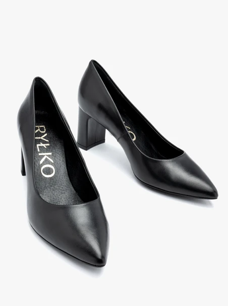 Schwarze klassische Leder-Stiletto-Pumps