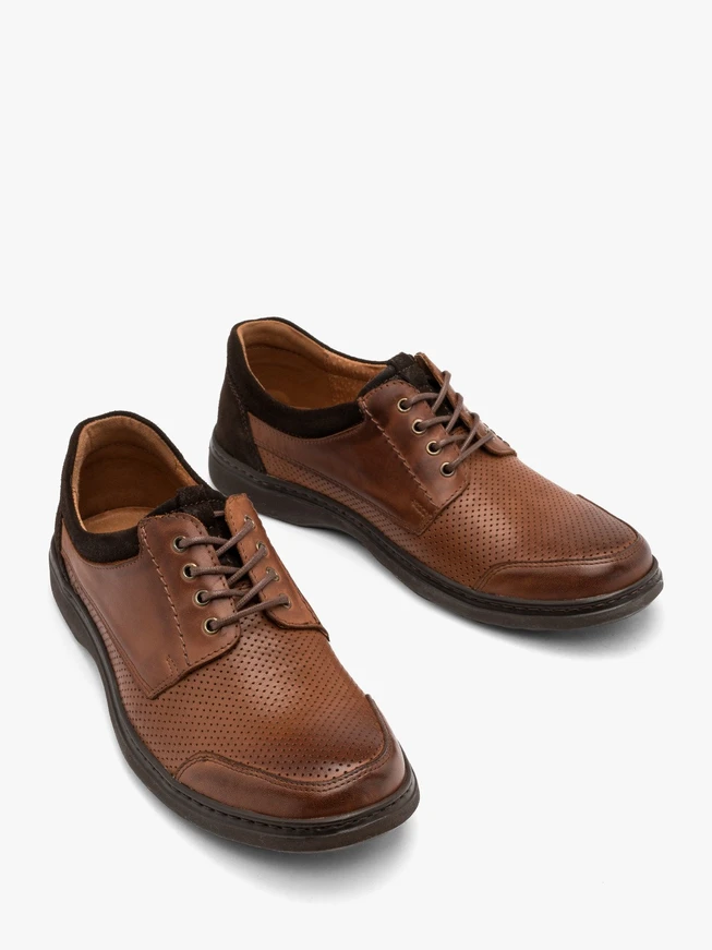 Dunkelbraune Herrenhalbschuhe mit dekorativer Perforation