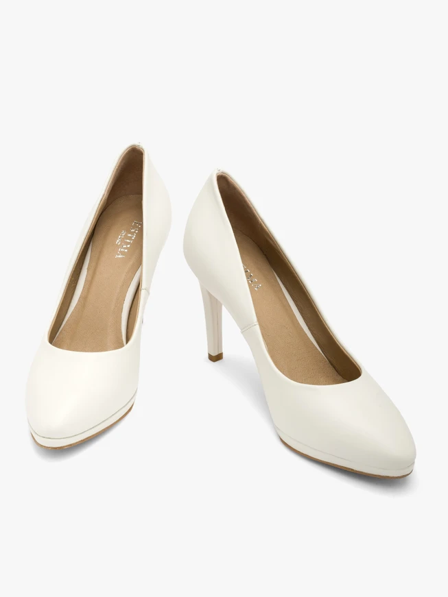 Cremefarbene Stiletto-Pumps