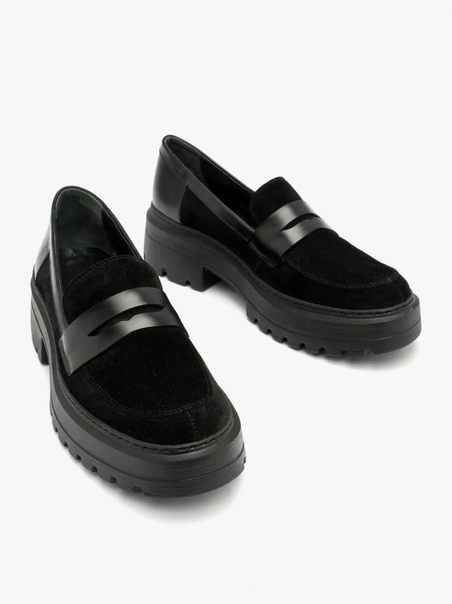 Black mixed-leather loafers