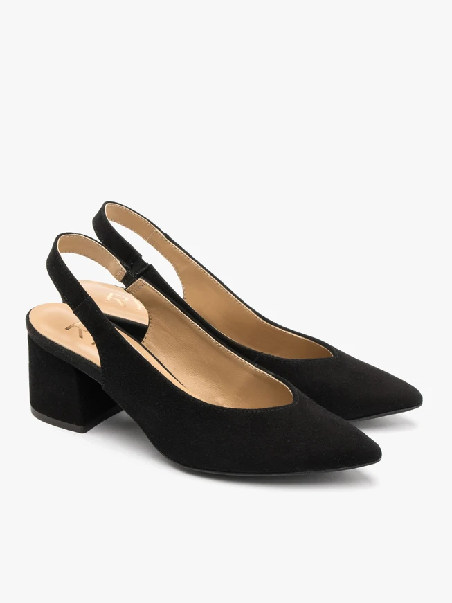 Schwarze Velours-Pumps mit offenem Absatz