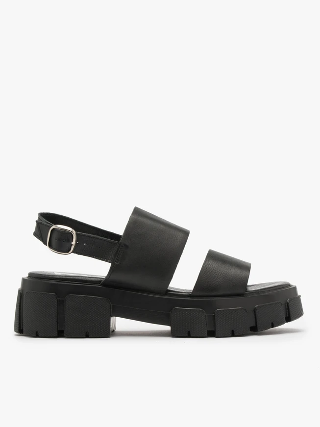 Schwarze Sandalen mit festem Boden