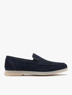 Navy men’s loafers with white sole
