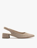 Beigefarbene Slingback-Pumps mit offenem Absatz