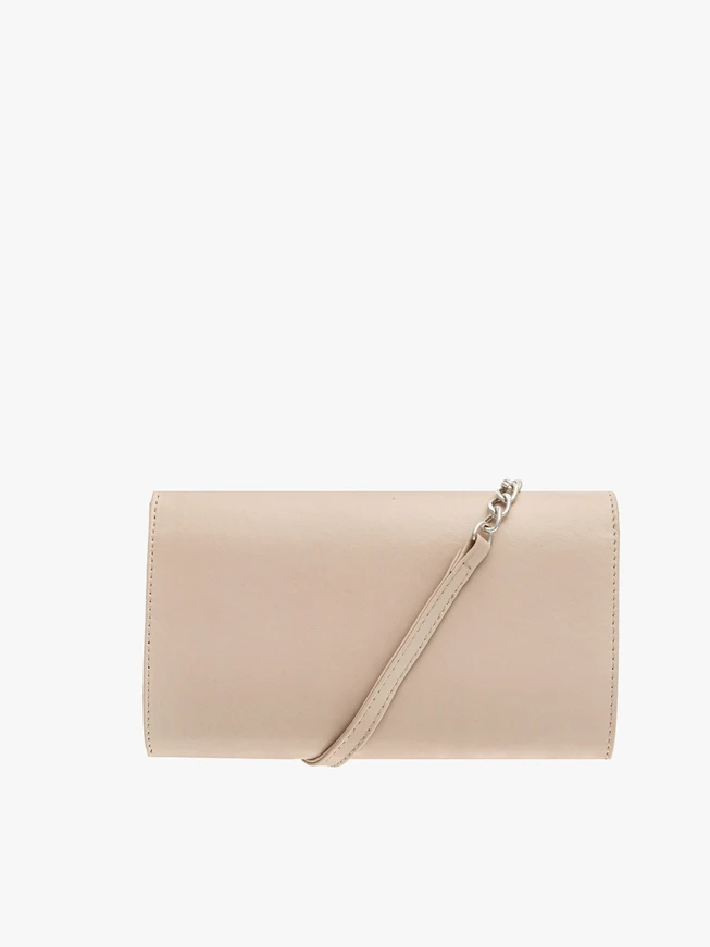 Kleine beigefarbene Clutch-Tasche